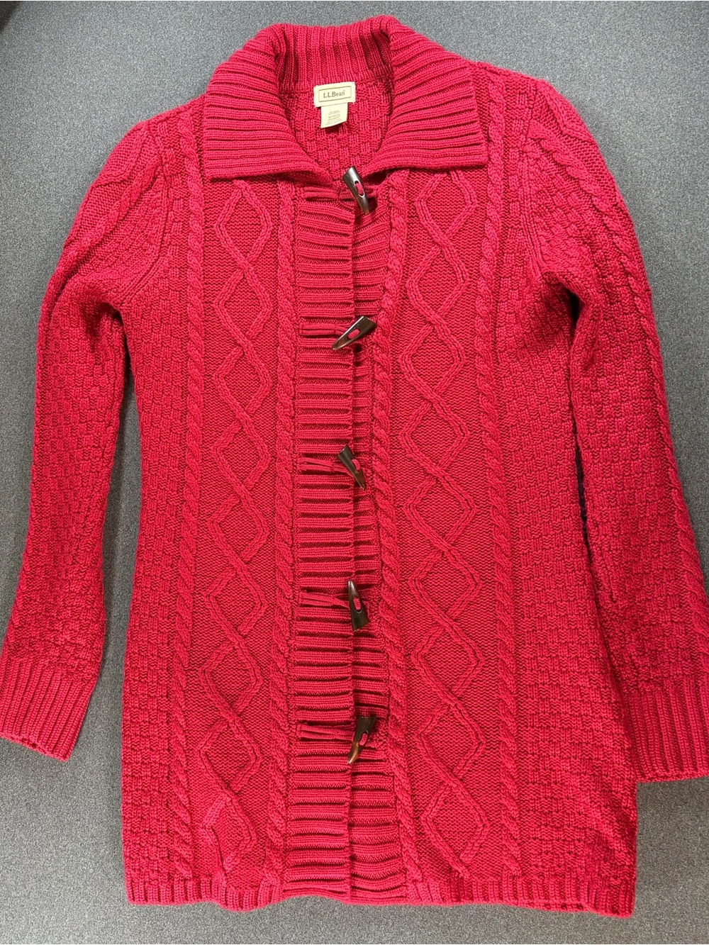 L.L. Bean Womens Cardigan Sweater Size Medium with Toggle Buttons Collar Red